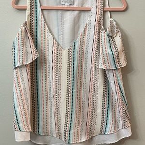 Bisou Bisou Striped Blouse - Peach & Teal Tones, Perfect for Any Occasion